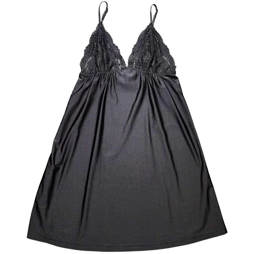 Ambrielle Womens Chemise Black Lace Bodice Empire Waist Nightgown Size M